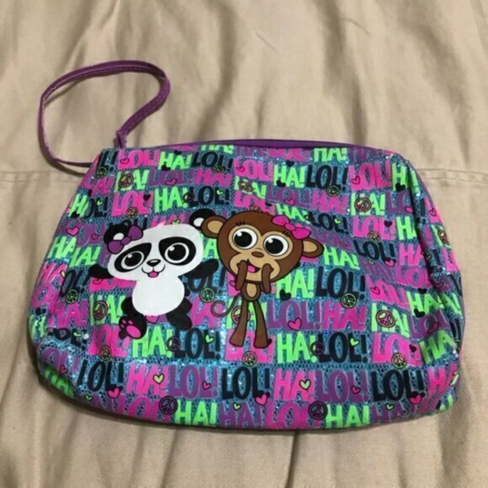 Colorful Kids panda and monkey Print Pouch / little girls purse